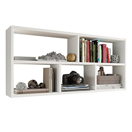 MATKAM TEO Hängeregal in moderner Optik, B113,6 x H50 x T25 cm, Wandregal in verschiedenen Ausführungen erhältlich, für Arbeits-, Wohn-, Schlaf- oder Jugendzimmer (Weiß)