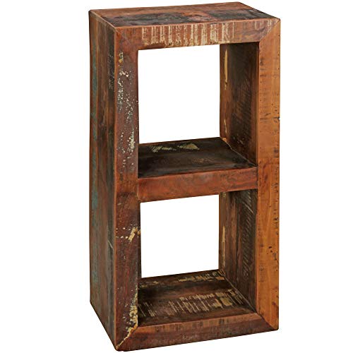Wohnling Bücherregal Kalkutta 45 x 35 x 90 cm | Massivholz Regal mit 2 Ebenen | Cube Beistelltisch Wohnzimmer | Standregal Shabby-Chic