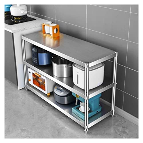 Robustes Edelstahl-Küchenregal, 3-stöckig, verstellbar, industrielles Lagerregal für Küche und Garage, silberfarben, Größe: 100 x 40 x 80 cm