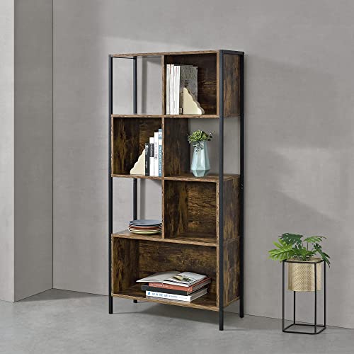 [en.casa] Bücherregal mit 4 Schrankfächer 153x73x30cm Raumteiler Standregal Ablage Hochregal Aktenregal Aufbewahrung Dunkler Holzton