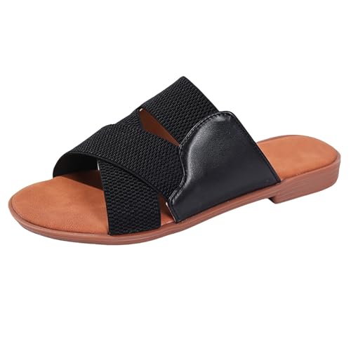 Urlaubspantoffeln Damen flache Sandals Open Toe Sandals Walkingsandalen Slip On Hausschuhe Sommerschuhe Freizeit Schuhe Leicht Strandsandalen Indoor/Outdoor Schlappen Badelatschen Sommerschuhe