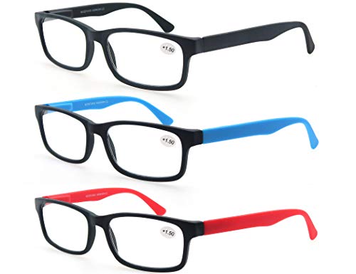 MODFANS (3 Pack) Lesebrille 2.0 Herren/Damen,Gute Brillen,Hochwertig,Rechteckige,Komfortabel,Super Lesehilfe,fur Manner und Frauen,Schwarz-Blau-Rot