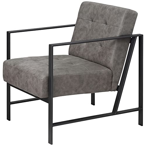 HOMCOM Akzentstuhl Loungesessel mit Armlehnen Esszimmerstuhl Relaxsessel ​für Wohnzimmer Schlafzimmer Polyester, Dunkelgrau, 62 x 77 x 84 cm