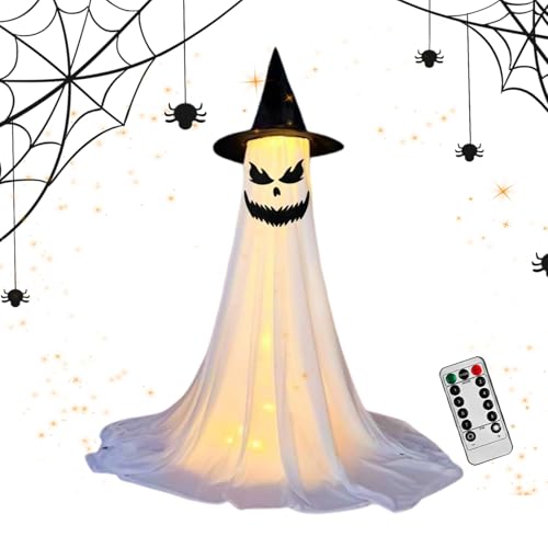 Halloween Ghost - Halloween Decorations - 165cm Seasonal Horror Ornaments - Large Cloth Abs Polyester Light Up Ghost with Hat for Outdoor Seasonal Yard Porch Garden Lawn Haunted House Displays