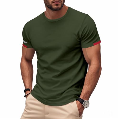 Kurzarm Herren Jugend All-Match Klassisch Basic Shirt Mode Sport Tops Leichte Atmungsaktiv Casual T-Shirt E-Army Green S