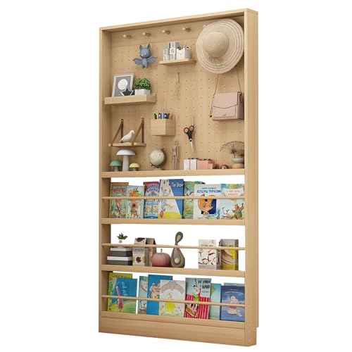 Hinter der Tür, schlankes Kinderregal aus Holz, Aufbewahrungsregal mit Lochblech, geeignet für Schlafzimmer, Arbeitszimmer, Wohnzimmer, Kinderzimmer und Büro, Holzmaserung, 47,3 × 4 × 70,1 Zoll