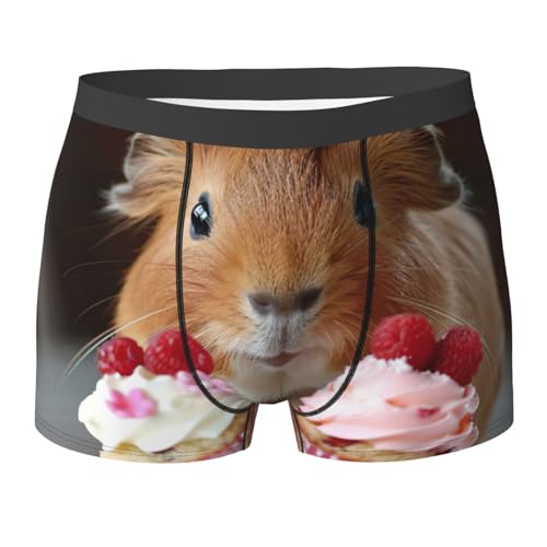 LIXLZH Herren-Boxershorts, Motiv: Meerschweinchen und Cupcakes, atmungsaktiv, Stretch, lässig, dehnbar, Schwarz, M