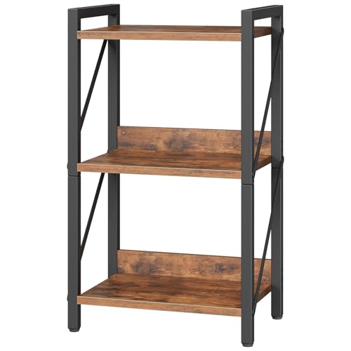 HOOBRO Bücherregal, Standregal, Leiterregal, freistehendes schmales Regal, Büroregal 3 Ebenen, offene Ablagen, für Wohnzimmer, Schlafzimmer, Büro, Küche, Rustikales Braun und Schwarz EBF71SJ01