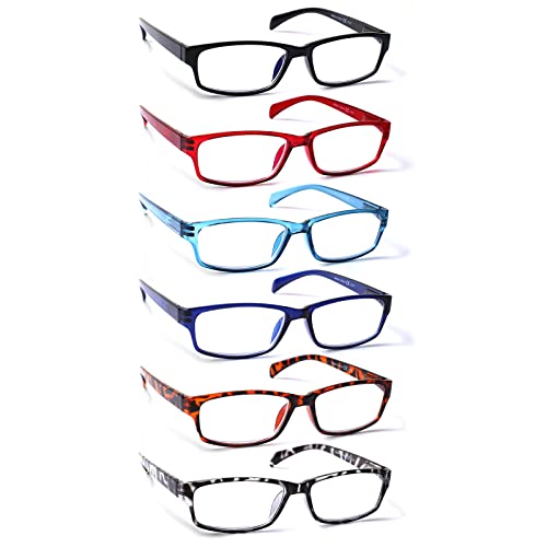 COJWIS Lesebrille 6 Pack herren und Damen Qualität Feder Scharnier Blaulichtfilter Leser Brille(6 Farbe Mischen-2, 1.50)
