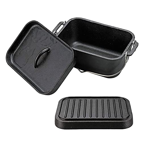 2-teiliges Dutch Oven-Set aus Gusseisen, Kombi-Kocher, vorgewürzter Suppentopf und Bratpfannendeckel mit Griff zum Kochen beim Camping, Grillen, Übergießen oder Backen