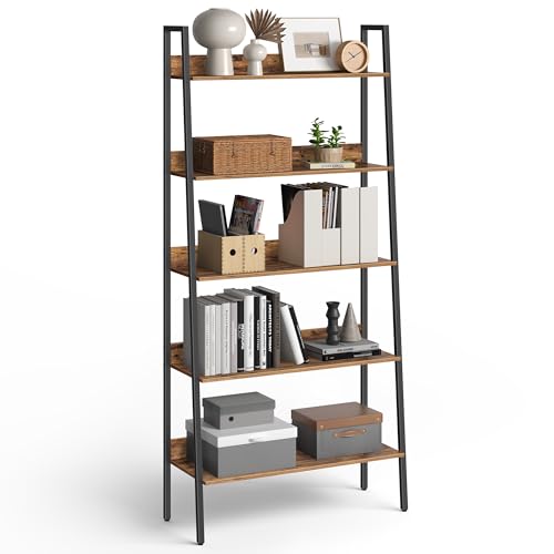 VASAGLE LLS129B01 Leiter-Regal, schmal, 5 Ebenen, für Büro, Zuhause, Wohnzimmer, Schlafzimmer, Küche, Industrie, rustikales Braun und Schwarze Tinte