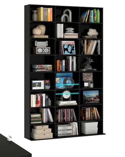 Amveya Bücherregal Wand, Bücherregal Schwarz, Raumteiler Regal Schwarz, Schmales Regal Wohnzimmer, Eckregal Stehend, Würfelregal, Bookshelf, Platzsparende Standregal, Bücherschrank