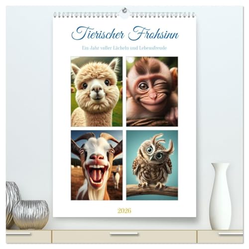 Tierischer Frohsinn - Ein Jahr voller Lächeln und Lebensfreude (hochwertiger Premium Wandkalender 2026 DIN A2 hoch), Kunstdruck in Hochglanz