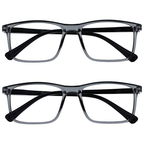 Opulize Ink 2er-Pack Lesebrille Groß Transparent Grau Herren Damen Federscharniere Lesehilfe RR4-7 +1,00