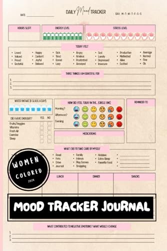 Bipolar Mood Tracker For Women: Colored Journal daily Mental Health & Wellness Diary With 60 Prompts For Relieving Anxiety,Depression for girls