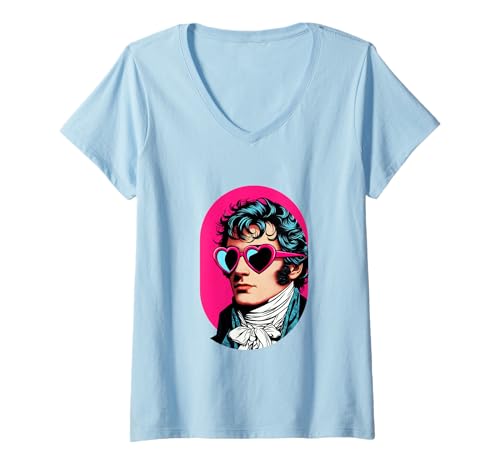 Damen Valentinstag Pride & Prejudice - Mr Darcy Heart Eyes T-Shirt mit V-Ausschnitt