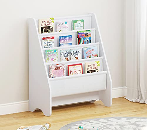UTEX Bücherregal für Kinder, Kinderbücherregal, Holz, Großer Raum, fürKindergarten oder Kinderzimmer, Farbenfroh Weiß