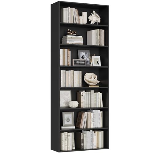 FirFurd Bücherregal, Regal mit 7 Fächern, Bücherschrank, Standregal, Aufbewahrungsregal, für Wohnzimmer Büro Schlafzimmer, 209,5 x 60 x 23,5 cm, schwarz