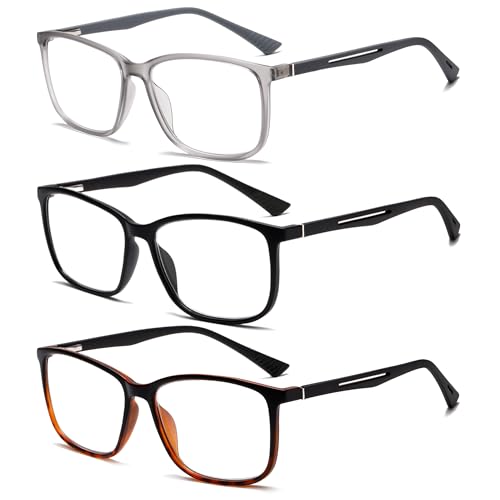 Fsread 3 Pack Blaulichtfilter Lesebrille für Herren Federscharnier Sport Square Reader TR90 Anti-Glare Lesehilfe +2.5