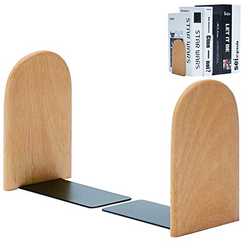 Buchstützen für Regale, 1 Paar Buchstützen aus Holz, rutschfeste Buchstütze, Buchstützen aus Metall, Buchstützen Organizer, für Zuhause, Büro, Schule, Bibliothek (Buche)