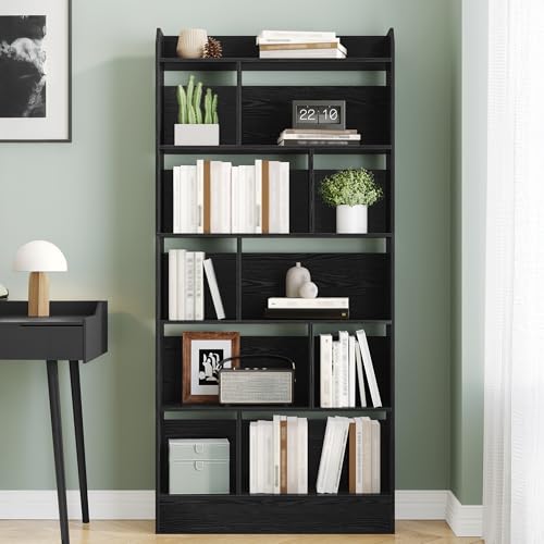 Hzuaneri Bücherschrank, Bücherregal, mit 6 Fächern, Aufbewahrungsregal, Standregal, für Wohnzimmer, Büro, Schlafzimmer, 24 x 80 x 170 cm, Schwarz BC22804X