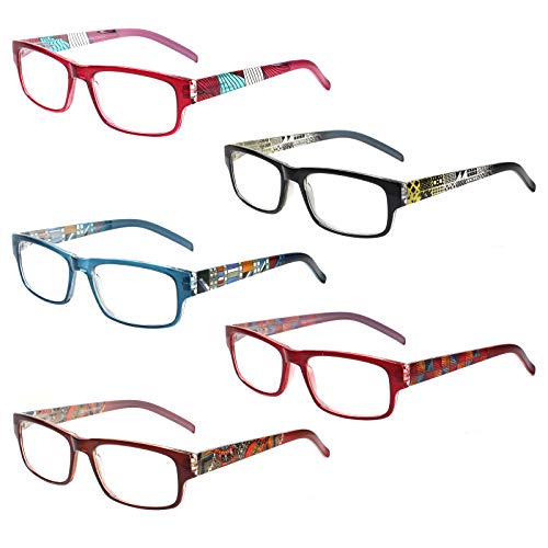 Kerecsen 5 Pack Lesebrille Damen Gute Brillen Hochwertig Mode Federscharniere Komfortabel Lesehilfe fur Frauen (5 Farbe Mischen, 2.5)