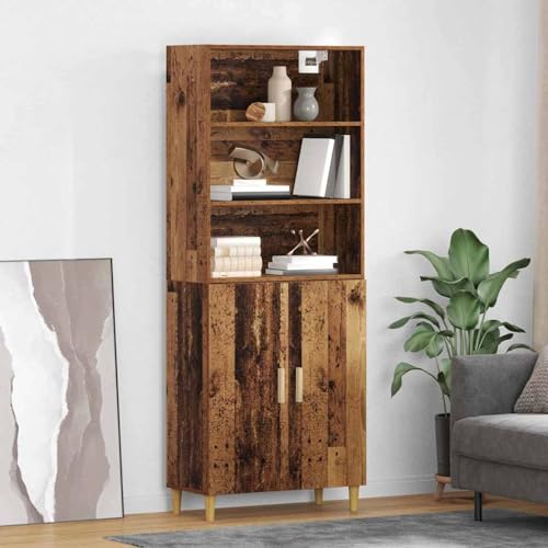 Tidyard Highboard Altholz 69,5 x 32,5 x 180 cm Holzwerkstoff, Hochschrank Mehrzweckschrank Aktenschrank für Wohnungen Schlafzimmer Homeoffice3415608