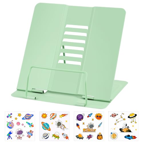 MINISOISO Buchständer Metall, Verstellbarer Faltbarer Leseständer für Lesen, Buchständer Kinder mit 6 Verstellbaren Positionen, Metall Buchhalter für Rezept Lehrbüchern Redeentwürfen, Grün