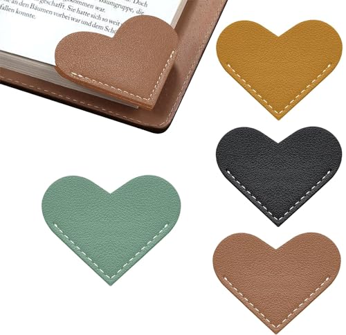 4 Stück Lesezeichen, Herz Leder Lesezeichen, Vintage Buchliebhaber Lesezeichen Handgefertigt Bookmarks Herz Accessoires für Bookmarks Kinder, Personalisiert Lesezeichen