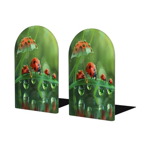 Entemne Wild Ladybugs Regenschirm Kunst Holz Buchstützen 1 Paar rutschfeste L-förmige Kinder Buchstütze mit Metallsockel Heavy Duty Dekorative Buchstopper für Regale Büro Schule
