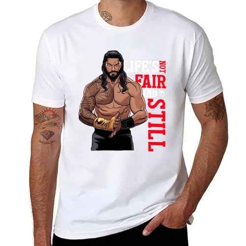 FEUIASTU Herren Ro%Man Vintage T-Shirt Kurzarm Rei%gns T-Shirts Rundhals Baumwolle Casual T-Shirt für große Jungen Männer Mech Wrestling Kleidung für Fans, Weiß, 5XL