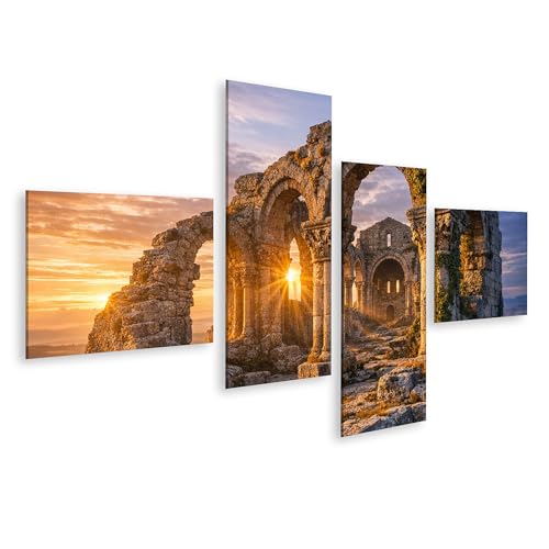islandburner Bild auf Leinwand Wettergegerbte romanische Ruinen im Sonnenuntergang - 4-teilig - Edition L1