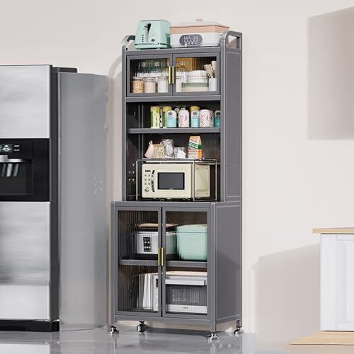 Mikrowellenständer aus Metall, freistehend, Bäckerregal für Gewürze, Töpfe und Geschirr, 78 cm, Grau