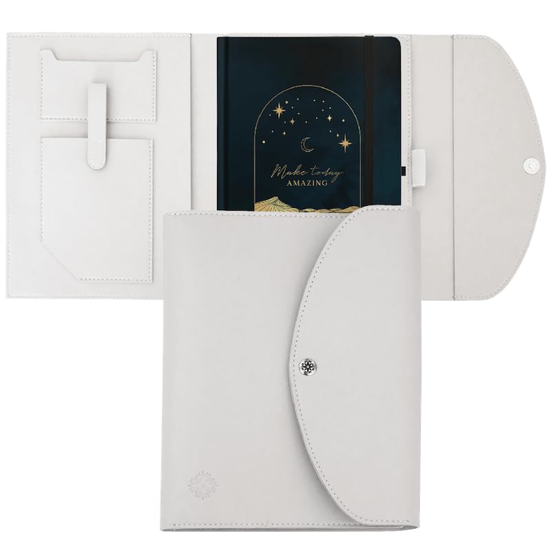 Lebenskompass Buchhülle A5 im edlen Design von 'Weiß' - Buchtasche & Book Sleeve Bag aus veganem Leder (PU) Für Kalender DIN A5 & als Geschenk für Buchliebhaber