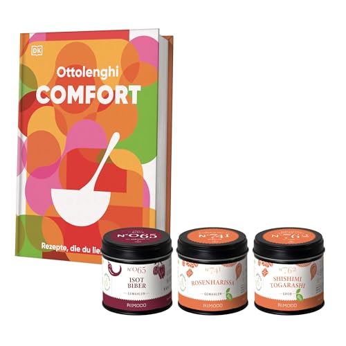 Rimoco Geschenkset aus Gewürzen + Das Kochbuch 'Ottolenghi Comfort' bestehend aus Isot Biber N°065, Bio Rosenharissa N°741 und Bio Shichimi Togarashi N°762