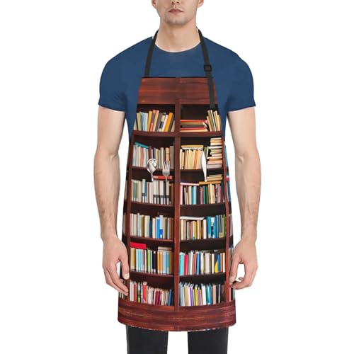 YQxwJL Schürze mit Bücher-Aufdruck und Taschen für Männer und Frauen, verstellbare Schürze, geeignet für Köche, Kellner, Backen