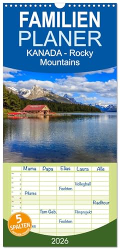 Familienplaner 2026 - KANADA - Rocky Mountains mit 5 Spalten (Wandkalender, 21 cm x 45 cm), CALVENDO: Bilderreise durch eine faszinierende Bergwelt (CALVENDO Natur)