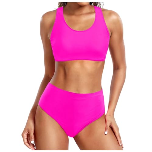 Damen-Bikini mit hoher Taille, Push-up-Zweiteiler-Badeanzug, Badeanzug, Zweiteiliger Retro-Bikini-Set mit gerüschtem Print hoher Taille Herren Langarm S (M)