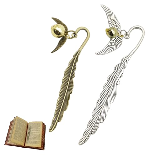 2 Stück Goldener Schnatz Lesezeichen Metall Feder Lesezeichen Zauber Thema Lesezeichen Bookmarks Lesezeichen Personalisiert Geschenke für Leseratten Kinder Freunde Magier Mädchen Damen Schüler Lehrer