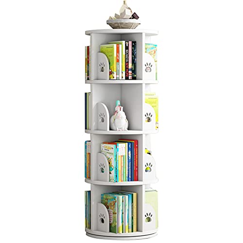 Mehrschichtiges Bücherregal Drehbares Bücherregal Bilderbuchregal for Kinder Bürolagerregal Zeitschriftenregal (Color : Weiß, S : 39x39x128cm)