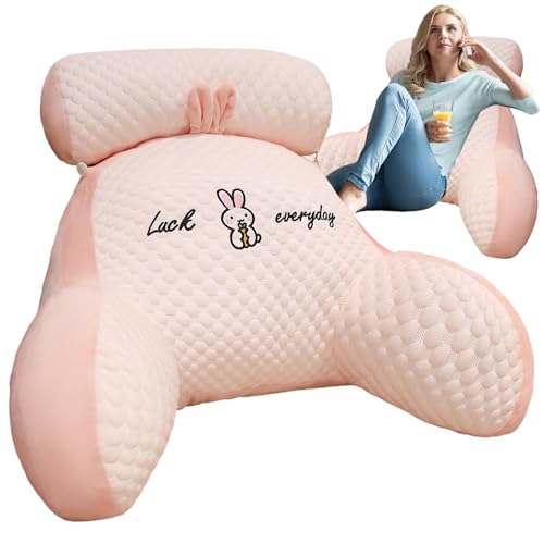 Lesekissen Bettauflage Kissen, 70x50cm Super Groß Erwachsenen Rückenkissen Zum Lesen mit Abnehmbarer Nackenrolle und Stützarm Zum, Komfortkissen Lesekissen für Bett Couch (Rosa, X-Large)