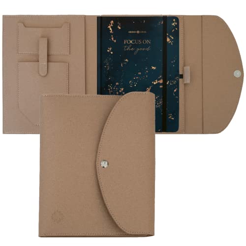 Buchhülle A5 im edlen Design von Lebenskompass 'Beige' - Buchtasche & Book Sleeve Bag aus veganem Leder (PU) Für Kalender DIN A5 & als Geschenk für Buchliebhaber