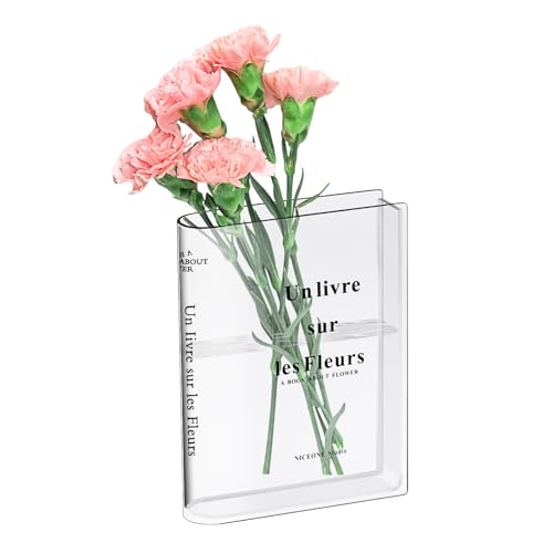 Buchvase, Book Vase, Klare Acryl Büchervase,Tulpenvase, Buch Vase Transparente, Buchförmige Vases für Blumen, Bücherform Buchblumenvase für Schlafzimmer Tischdeko Wohnzimmer Büro