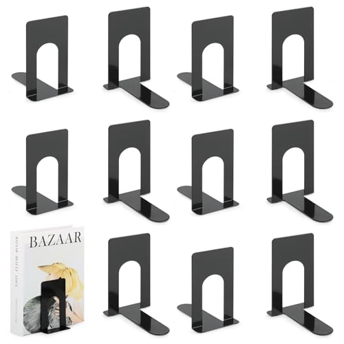 TOSAVGA 6 Paare Buchstütze, Buchstützen Metall, Buchstützen Schwarz, Hochwertiges Bücherstütze, Bücherhalter, Bookends, Book Holder für Bücher, DVDs, Magazine - 100 x 70 x 130mm