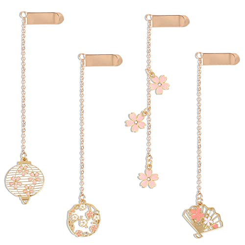 4 Stück Metall Gold Lesezeichen Set Mit Anhänger, Blumen, Kette - Exquisite Seitenmarker Geschenke für Buchliebhaber, Leser, Damen, Herren