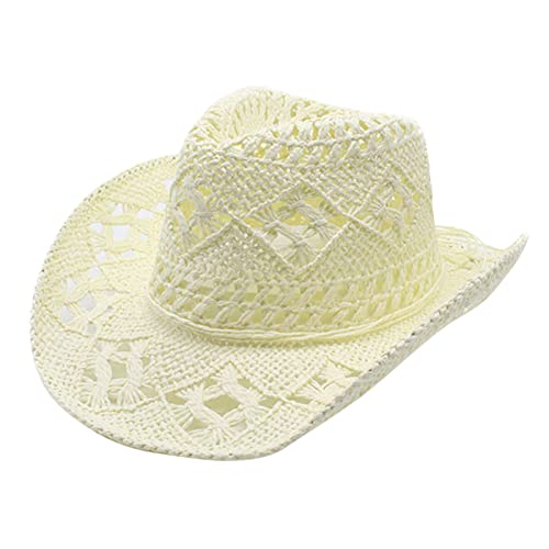 LOIJMK Damen Herren Western Cowboyhut Formbarer Strohhut ausgehöhlter Sonnenhut Kostüm Herren Cowboy (Yellow, One Size)