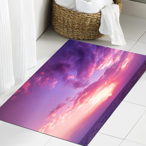 JHAOUNUK Weich Badezimmerteppich 60x90cm,Sonnenuntergang rosa Himmel Ansicht Färbung der Himmel und Wolken Roman,rutschfest waschbar Badematte Flauschige Badteppich Saugfähig Badvorleger Duschvorleger