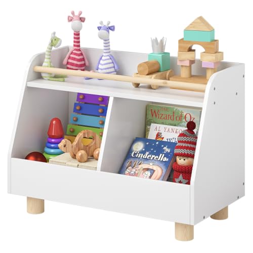 Bellabino Belly Kinderregal, Spielzeugregal weiß/Natur, Montessori Regal mit 2 Fächern für Spielzeug, Maße (HxTxB): 52 x 38 x 72 cm