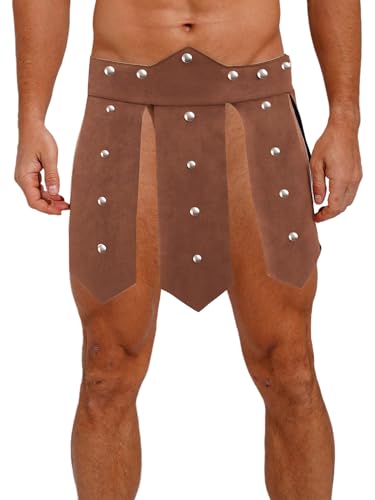 MSemis Männer Ancient Roman Knight Rock Mittelalterlich Gladiator Faux Wildleder Minirock Wikinger Kostüm Cosplay Clubwear Braun XXL