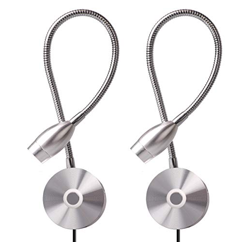 JHS-TECH Leselampe Wandmontage, Dimmbar Bettleuchte Berührungsschalter Schwanenhals Lampe Bett Leseleuchte 3W Hell Nachtbeleuchtung Leselicht für Schlafzimmer - 2 Packung Warmweiß